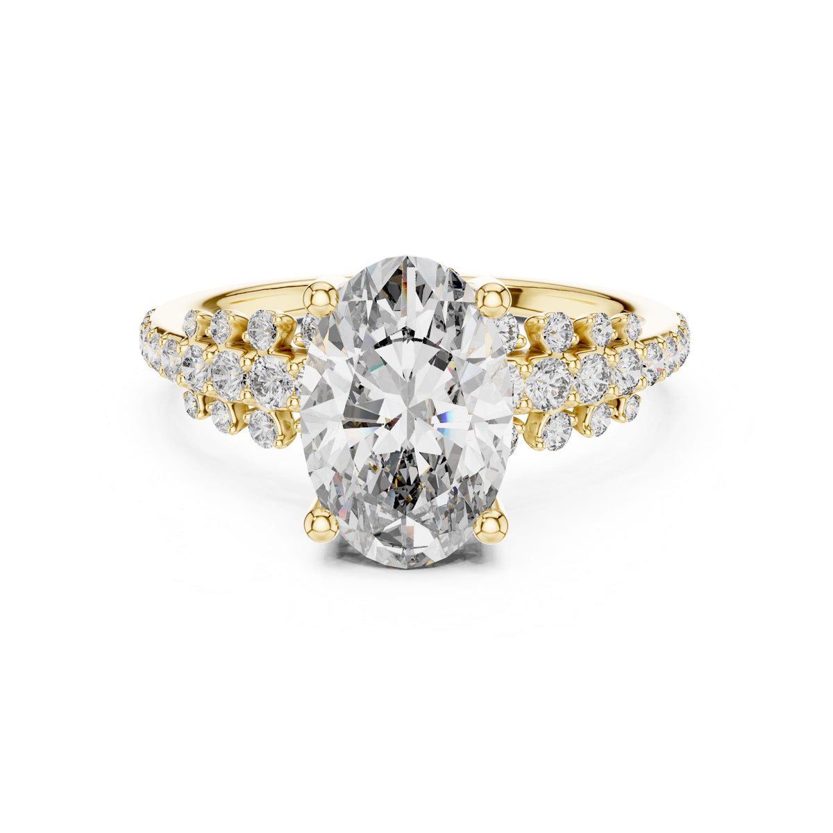 Oval Centre Graduated Pave Diamond Ring with Lab-Grown Diamonds, Vermil – 925 Silver with 18K Gold Plating, Yellow Gold