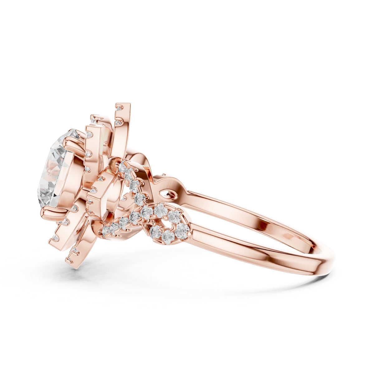 Floral Halo Round Diamond Ring with Lab-Grown Diamonds, 10K Gold, Rose Gold