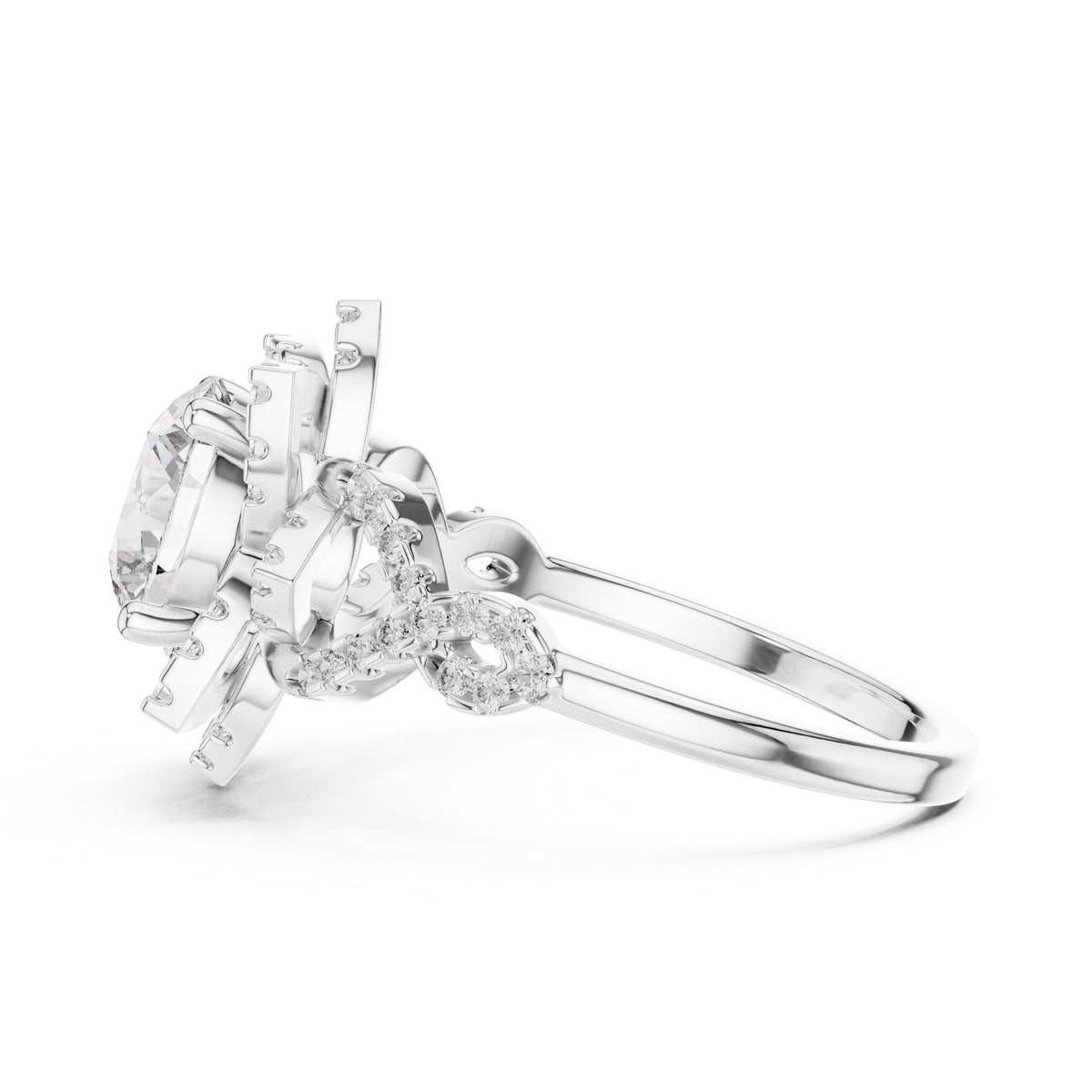 Floral Halo Round Diamond Ring with Lab-Grown Diamonds, 10K Gold, White Gold