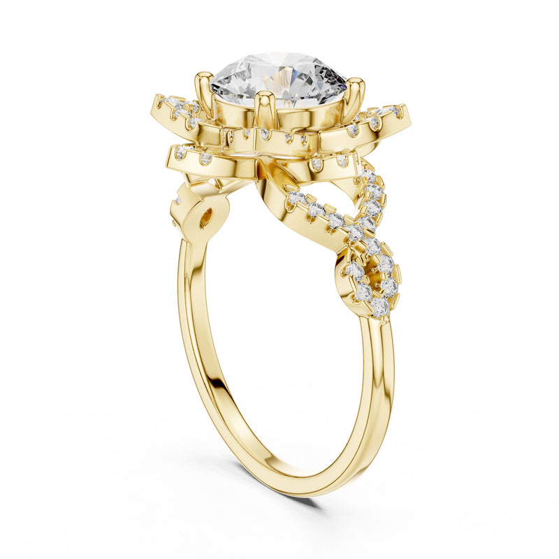 Floral Halo Round Diamond Ring with Lab-Grown Diamonds