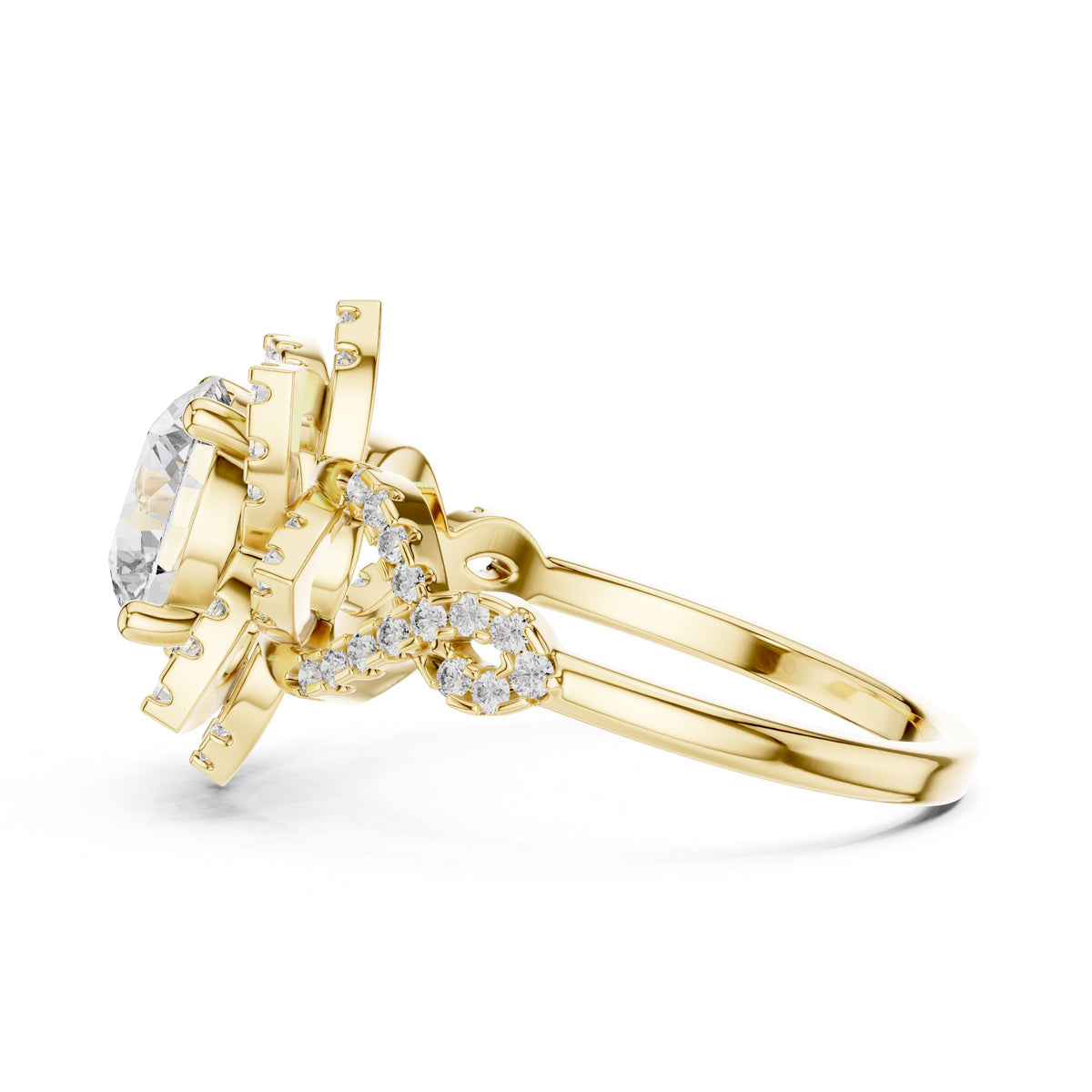 Floral Halo Round Diamond Ring with Lab-Grown Diamonds, 10K Gold, Yellow Gold