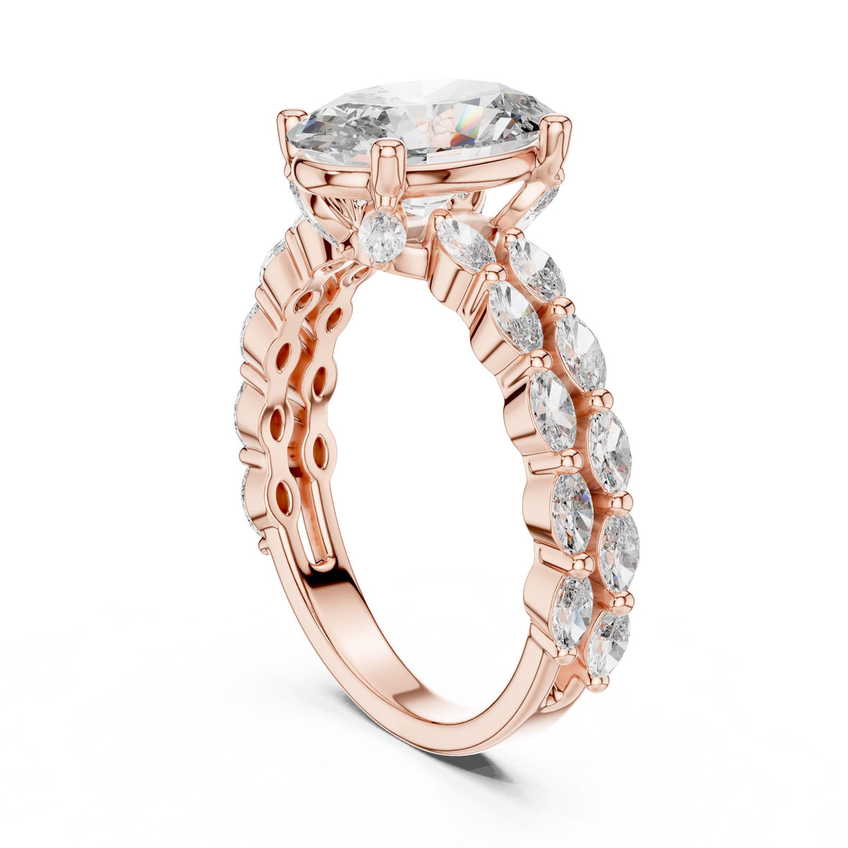 Oval & Marquise Double-Row Diamond Ring with Lab-Grown Diamonds, 18K Gold, Rose Gold