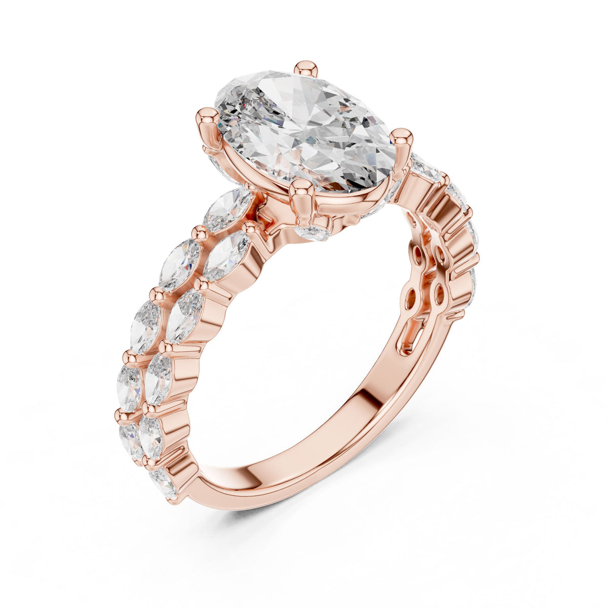 Oval & Marquise Double-Row Diamond Ring with Lab-Grown Diamonds, 14K Gold, Rose Gold