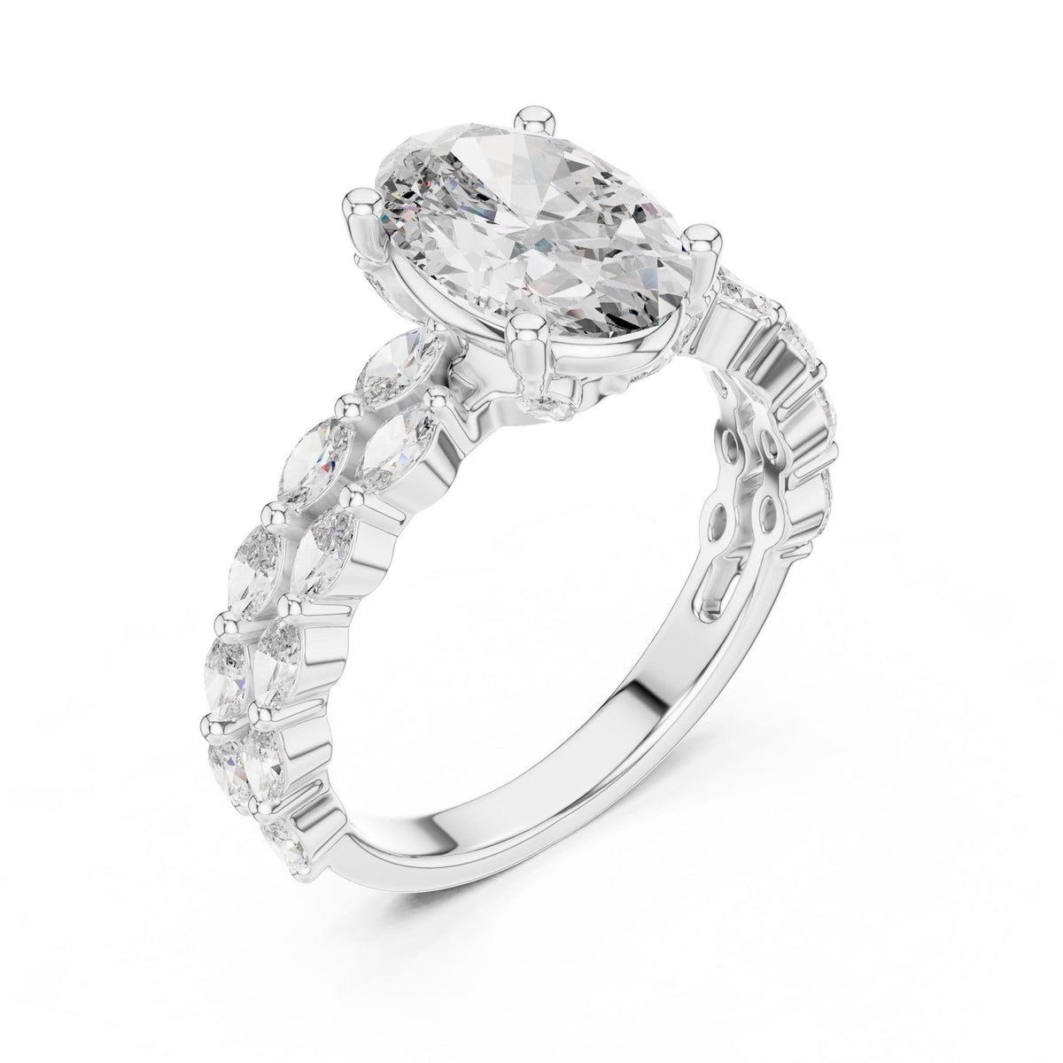 Oval & Marquise Double-Row Diamond Ring with Lab-Grown Diamonds, 14K Gold, White Gold