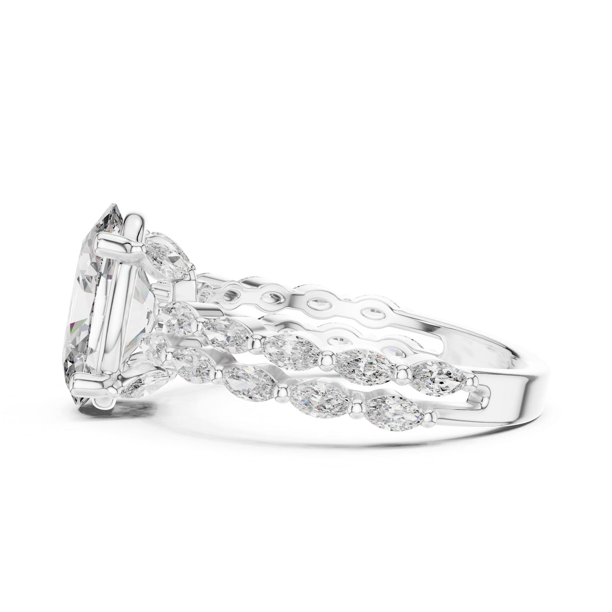 Oval & Marquise Double-Row Diamond Ring with Lab-Grown Diamonds, 10K Gold, White Gold