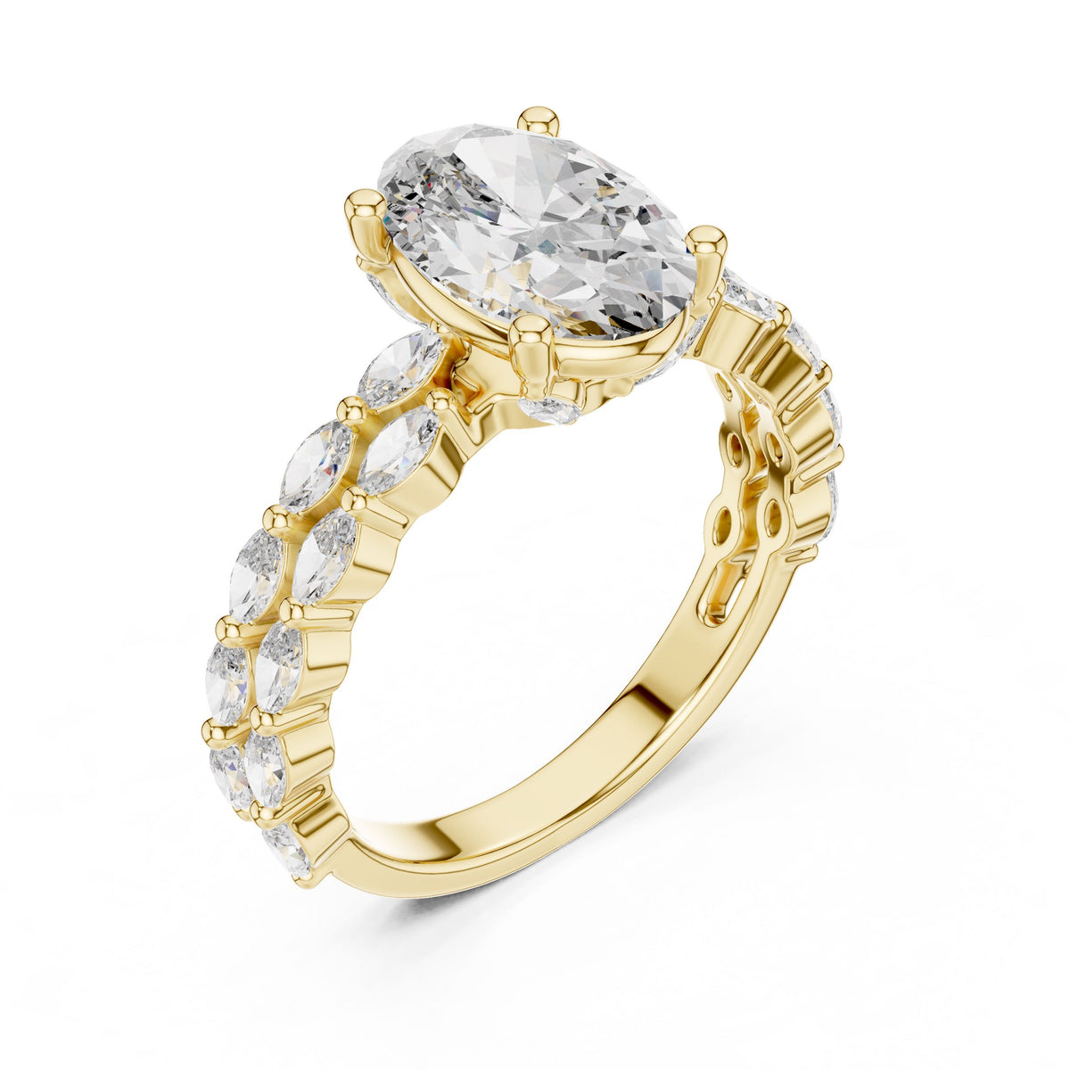 Oval & Marquise Double-Row Diamond Ring with Lab-Grown Diamonds, 14K Gold, Yellow Gold