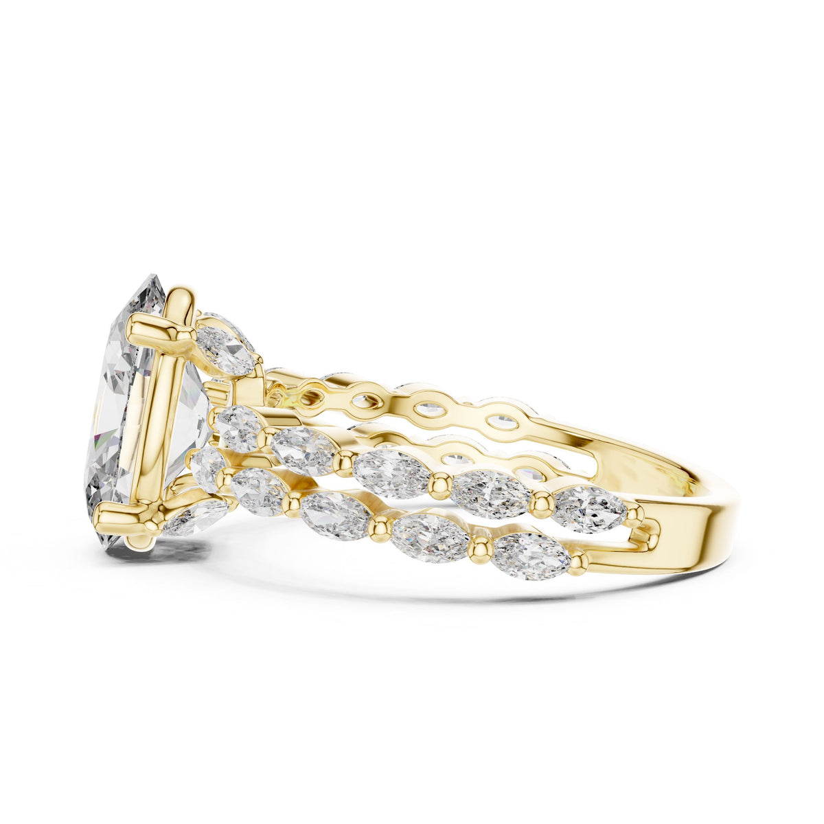Oval & Marquise Double-Row Diamond Ring with Lab-Grown Diamonds, 10K Gold, Yellow Gold