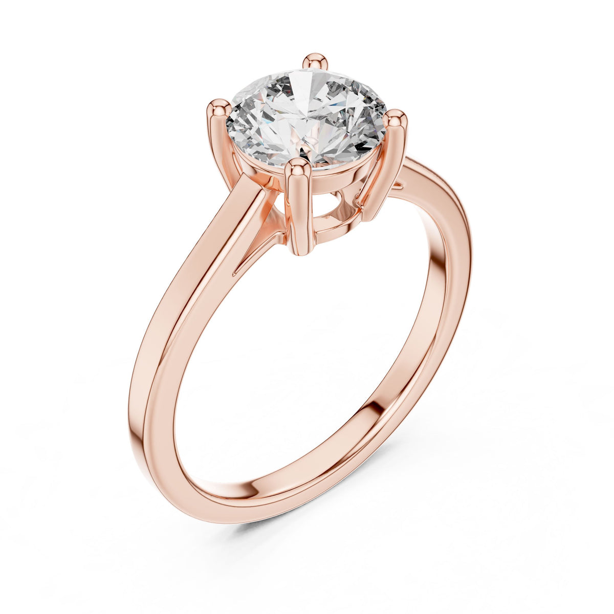 Minimal Round Solitaire Diamond Ring with Lab-Grown Diamonds, 14K Gold, Rose Gold