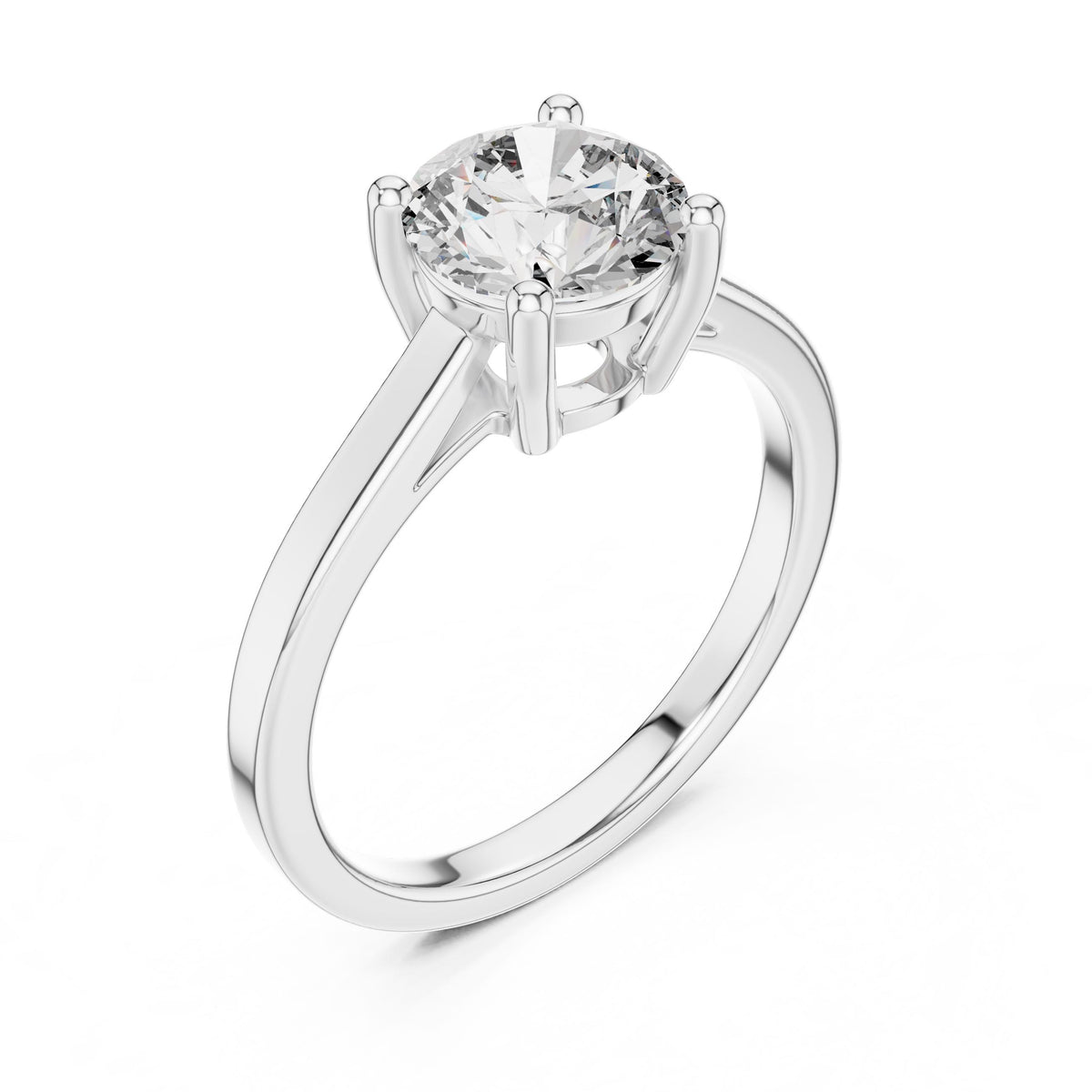 Minimal Round Solitaire Diamond Ring with Lab-Grown Diamonds, 14K Gold, White Gold