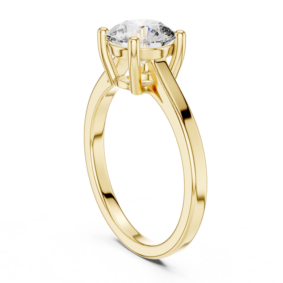 Minimal Round Solitaire Diamond Ring with Lab-Grown Diamonds, 18K Gold, Yellow Gold