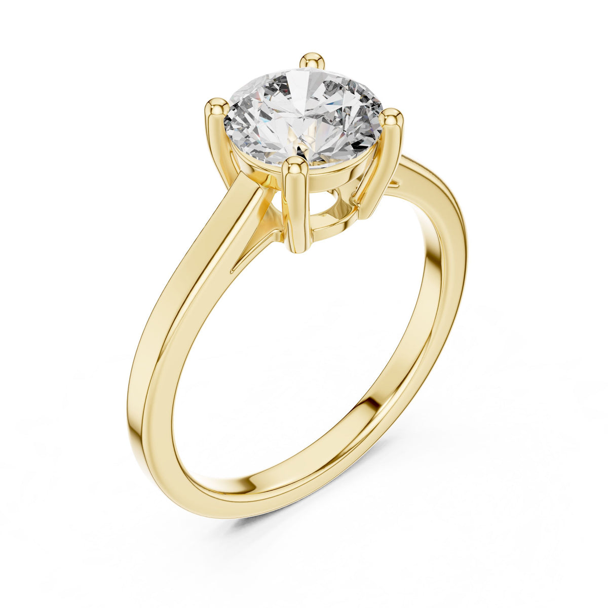 Minimal Round Solitaire Diamond Ring with Lab-Grown Diamonds, 14K Gold, Yellow Gold