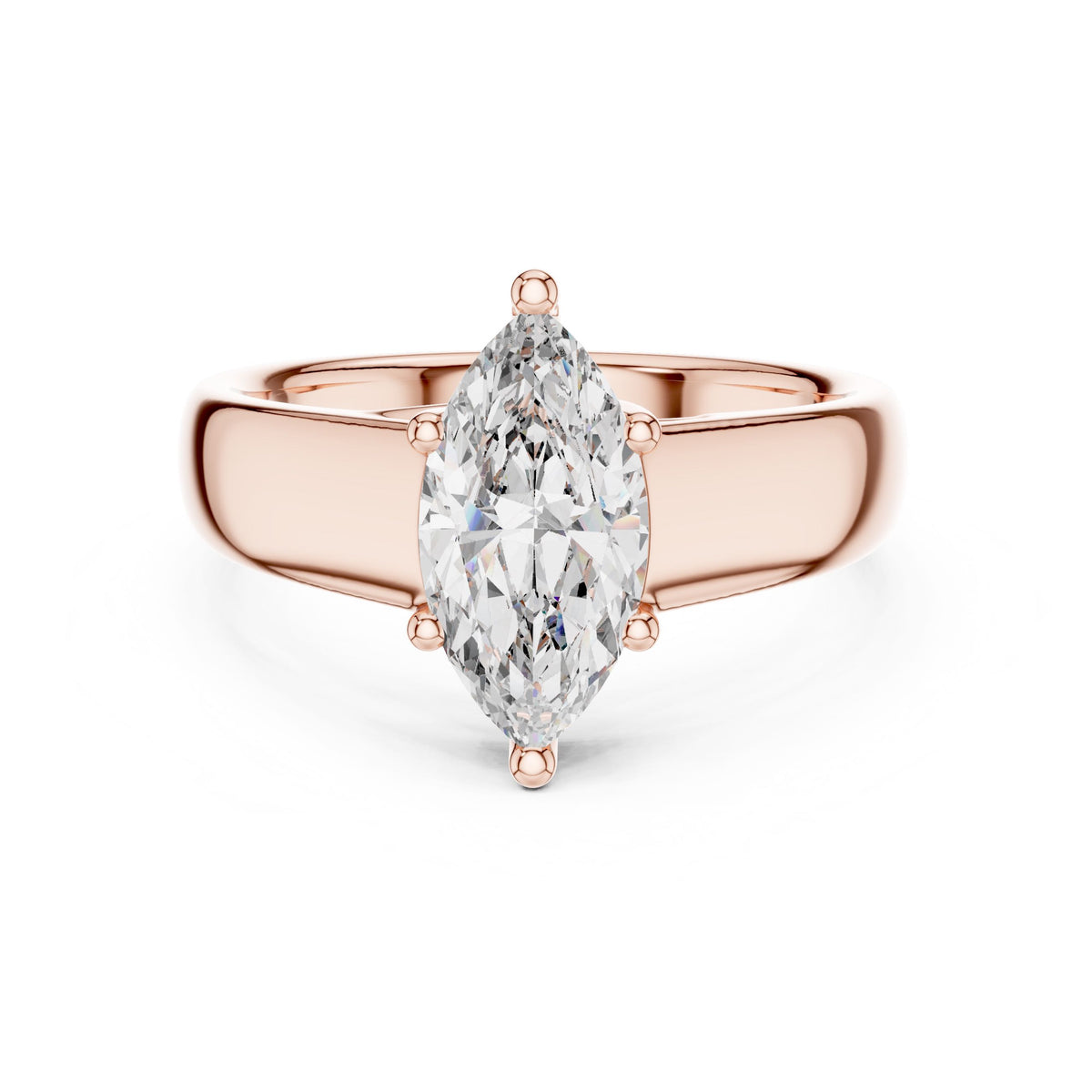 East-West Marquise Solitaire Diamond Ring with Lab-Grown Diamonds, Vermil – 925 Silver with 18K Gold Plating, Rose Gold