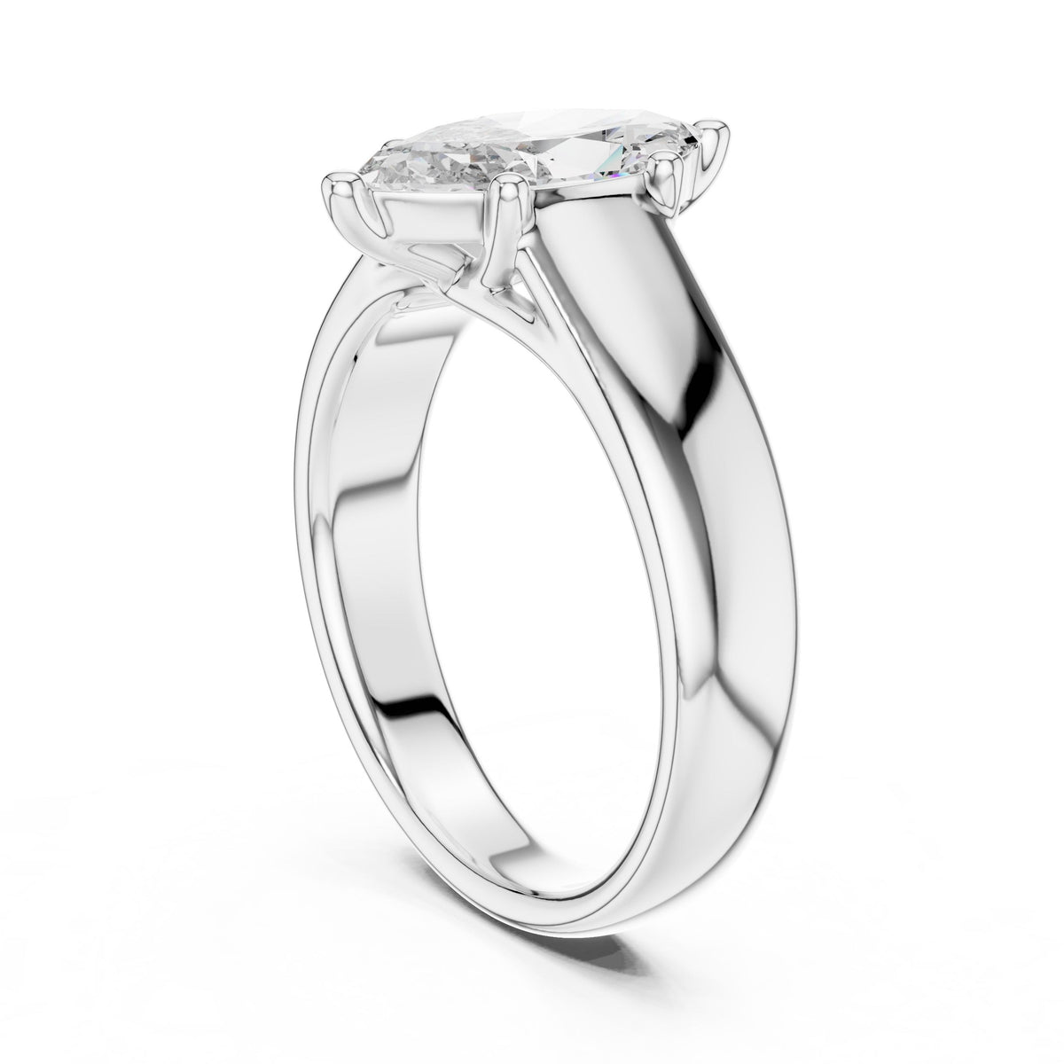 East-West Marquise Solitaire Diamond Ring with Lab-Grown Diamonds, 18K Gold, White Gold