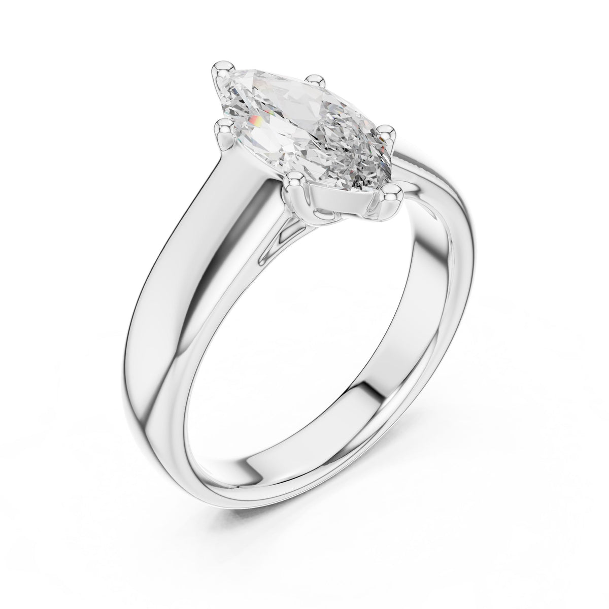 East-West Marquise Solitaire Diamond Ring with Lab-Grown Diamonds, 14K Gold, White Gold