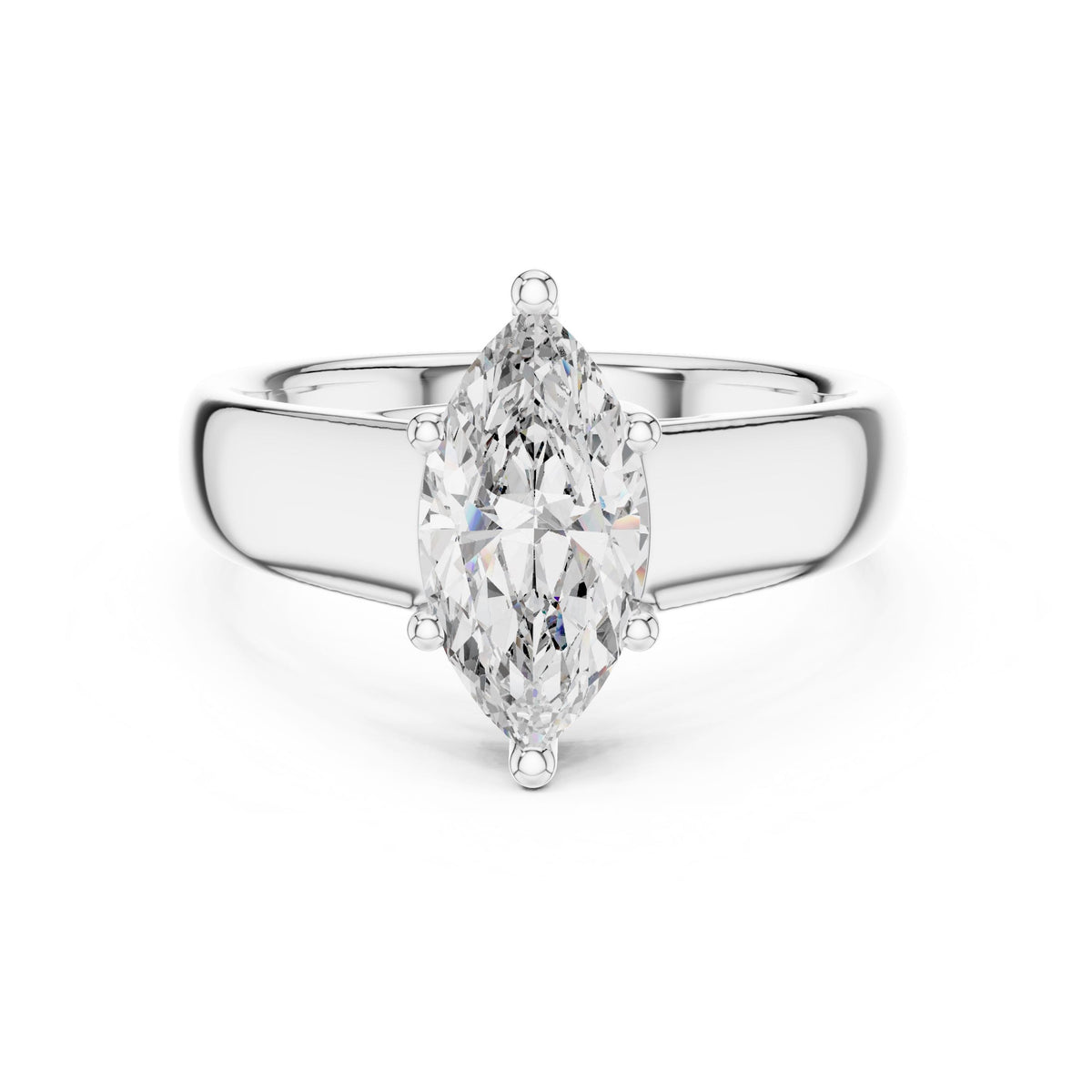 East-West Marquise Solitaire Diamond Ring with Lab-Grown Diamonds, Vermil – 925 Silver with 18K Gold Plating, White Gold