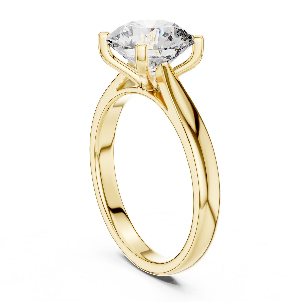 Sculpted Round Solitaire Diamond Ring with Lab-Grown Diamonds, 18K Gold, Yellow Gold