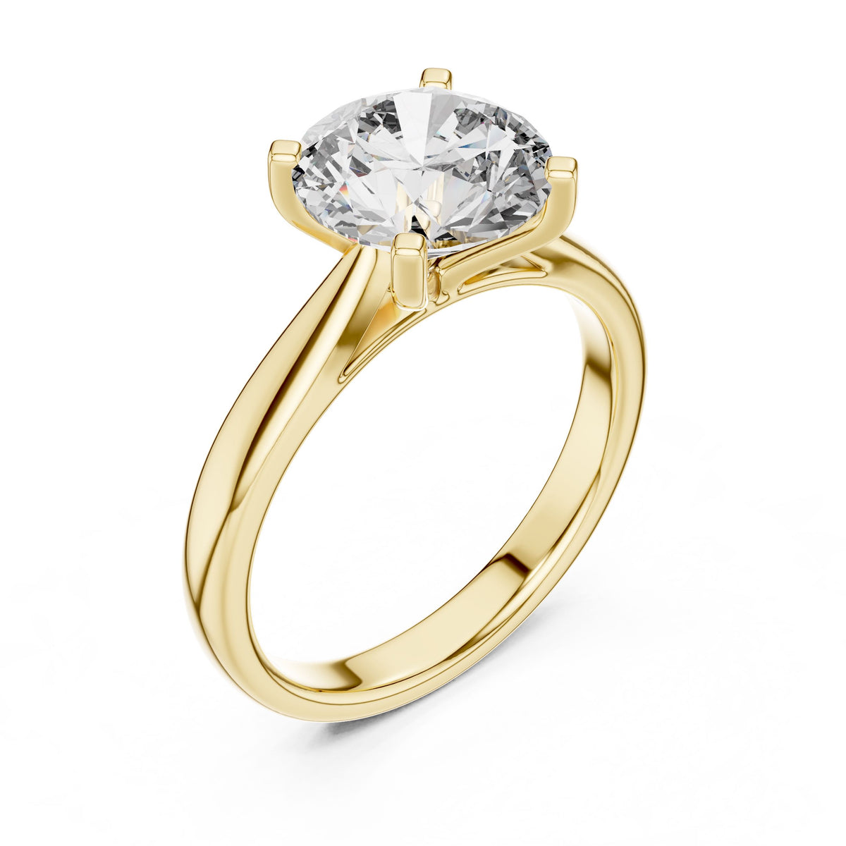 Sculpted Round Solitaire Diamond Ring with Lab-Grown Diamonds, 14K Gold, Yellow Gold