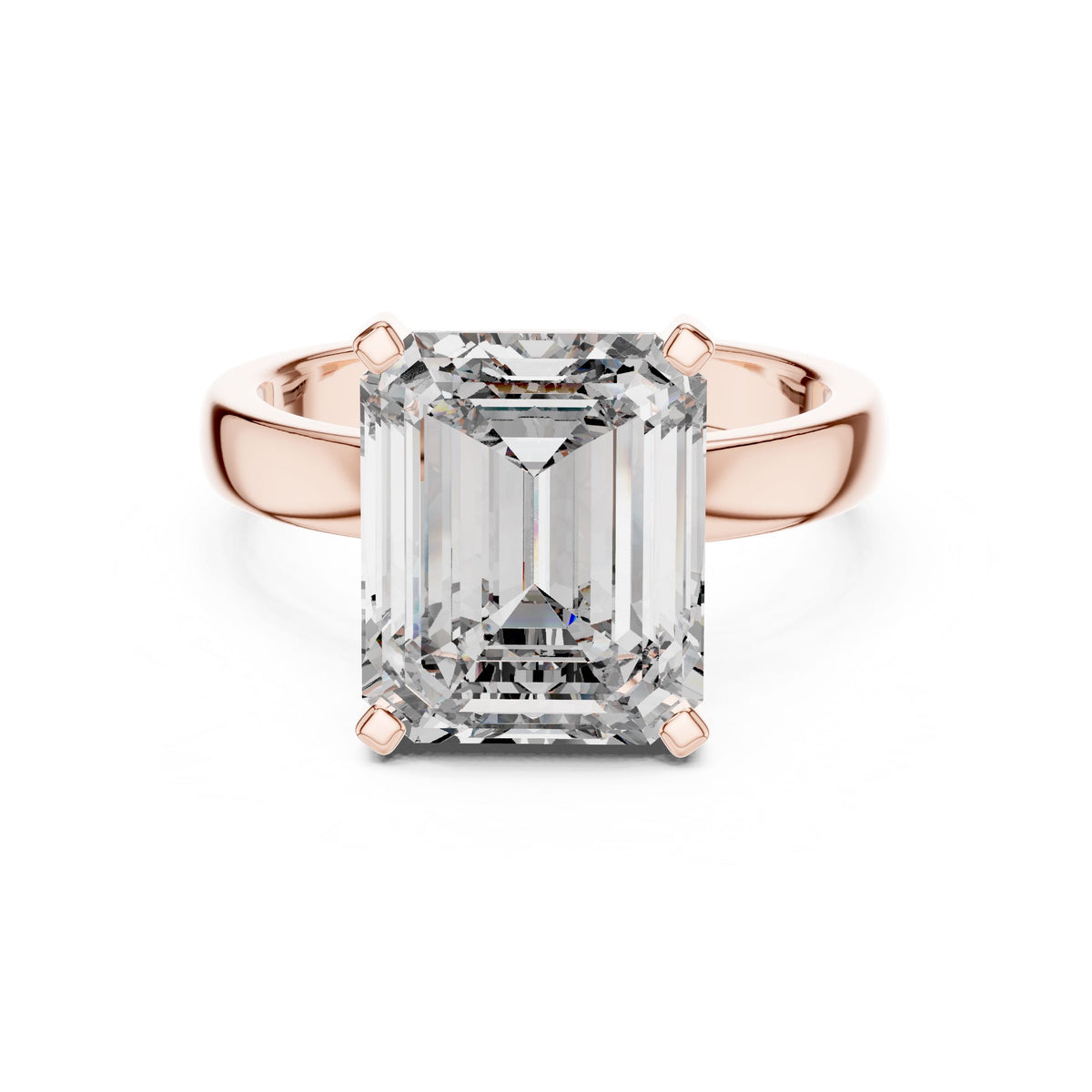 Emerald-Cut Solitaire Diamond Ring with Lab-Grown Diamonds, Vermil – 925 Silver with 18K Gold Plating, Rose Gold