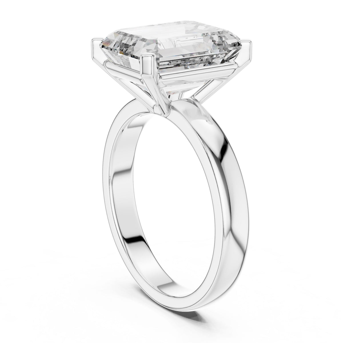 Emerald-Cut Solitaire Diamond Ring with Lab-Grown Diamonds, 18K Gold, White Gold