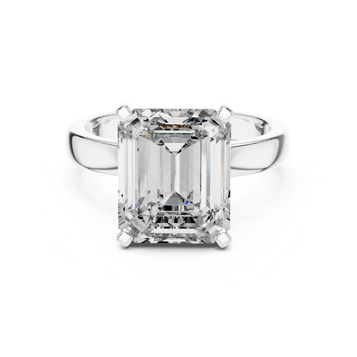 Emerald-Cut Solitaire Diamond Ring with Lab-Grown Diamonds, Vermil – 925 Silver with 18K Gold Plating, White Gold