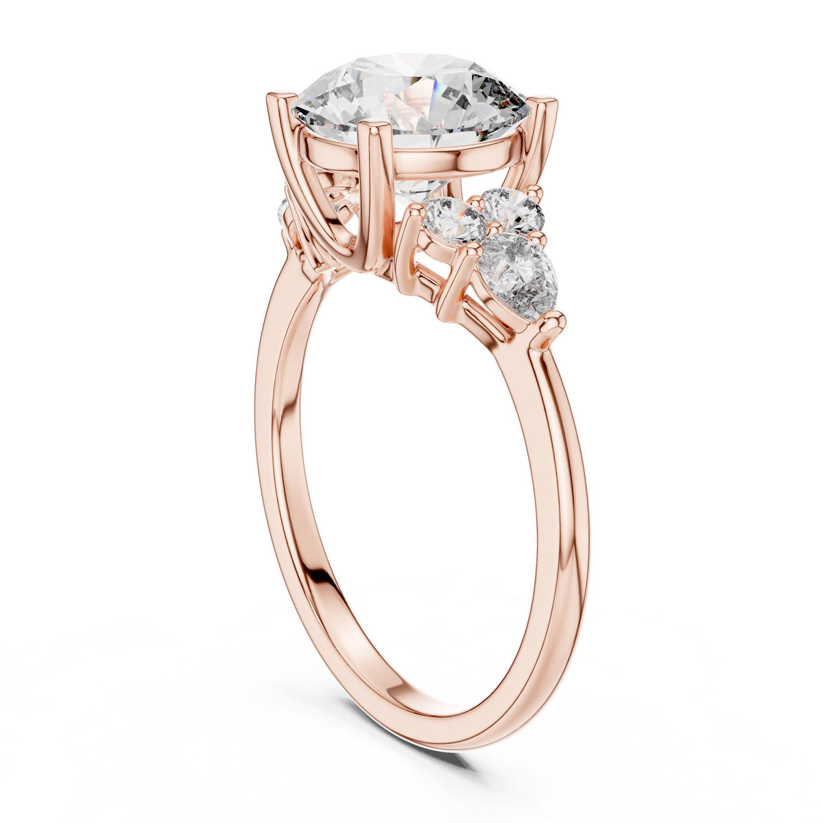 Round & Pear Accent Diamond Ring with Lab-Grown Diamonds, 18K Gold, Rose Gold