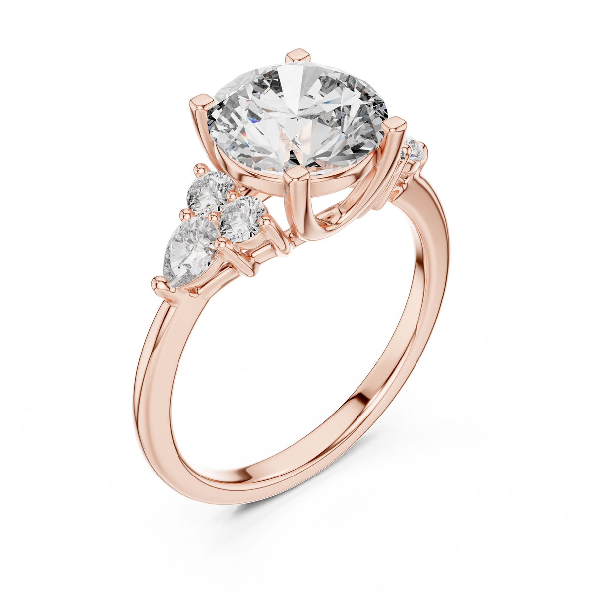 Round & Pear Accent Diamond Ring with Lab-Grown Diamonds, 14K Gold, Rose Gold