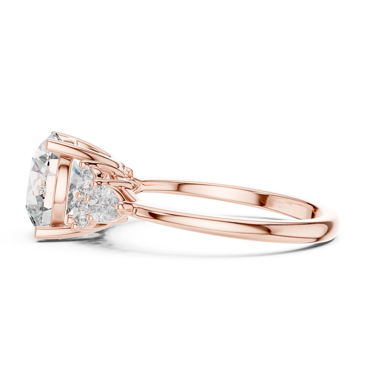Round & Pear Accent Diamond Ring with Lab-Grown Diamonds, 10K Gold, Rose Gold