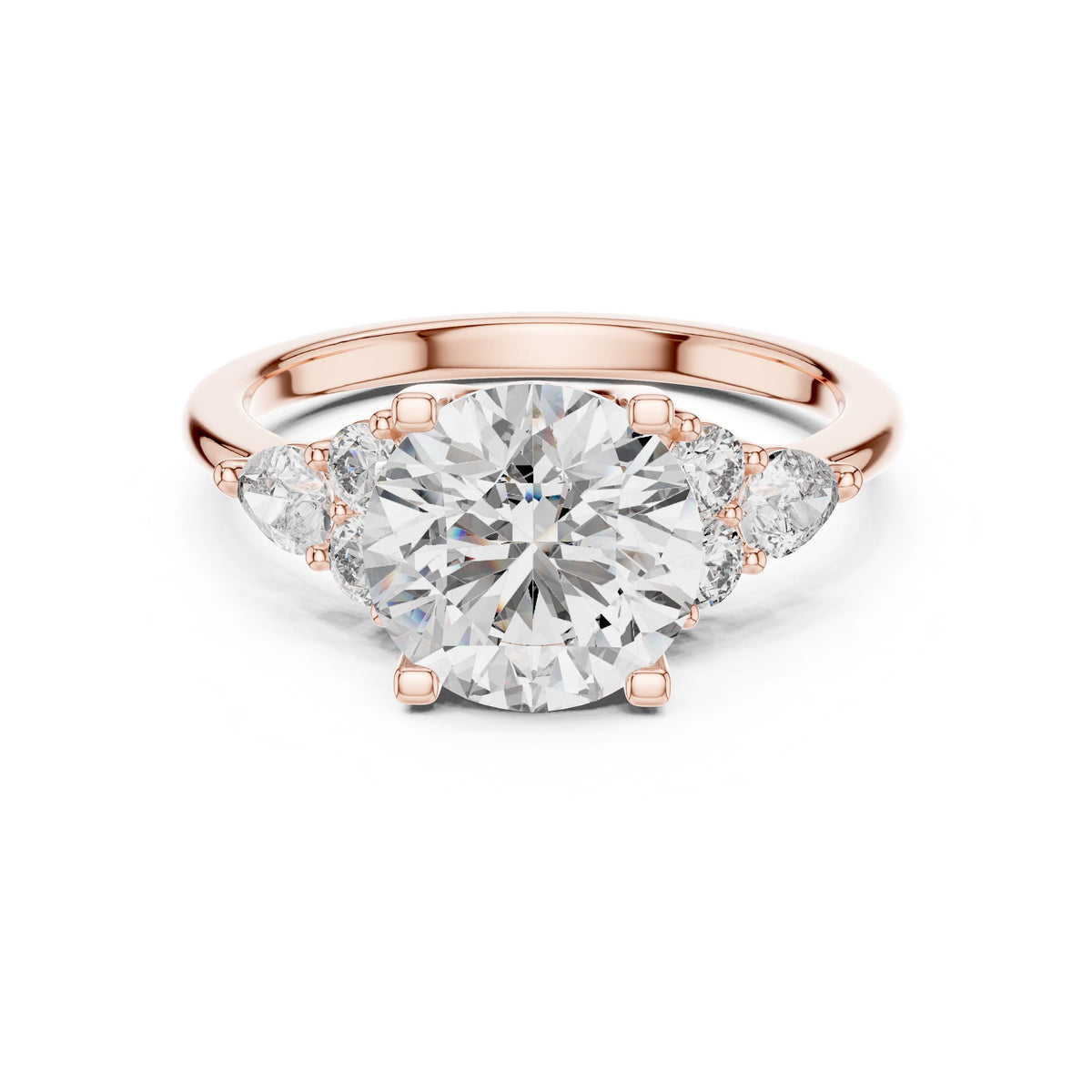 Round & Pear Accent Diamond Ring with Lab-Grown Diamonds, Vermil – 925 Silver with 18K Gold Plating, Rose Gold
