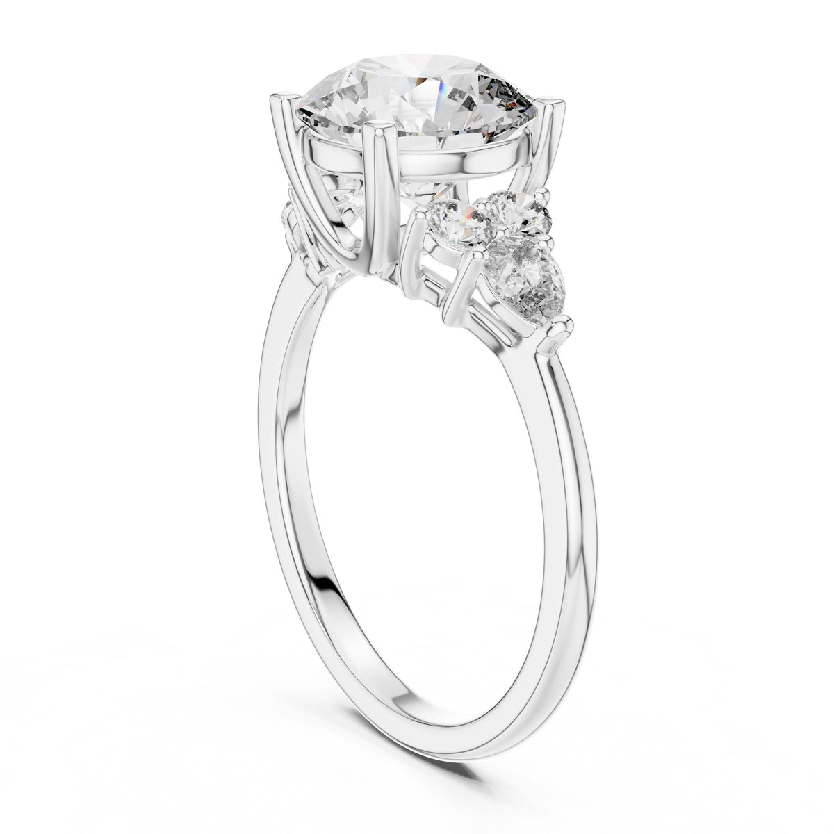 Round & Pear Accent Diamond Ring with Lab-Grown Diamonds, 18K Gold, White Gold