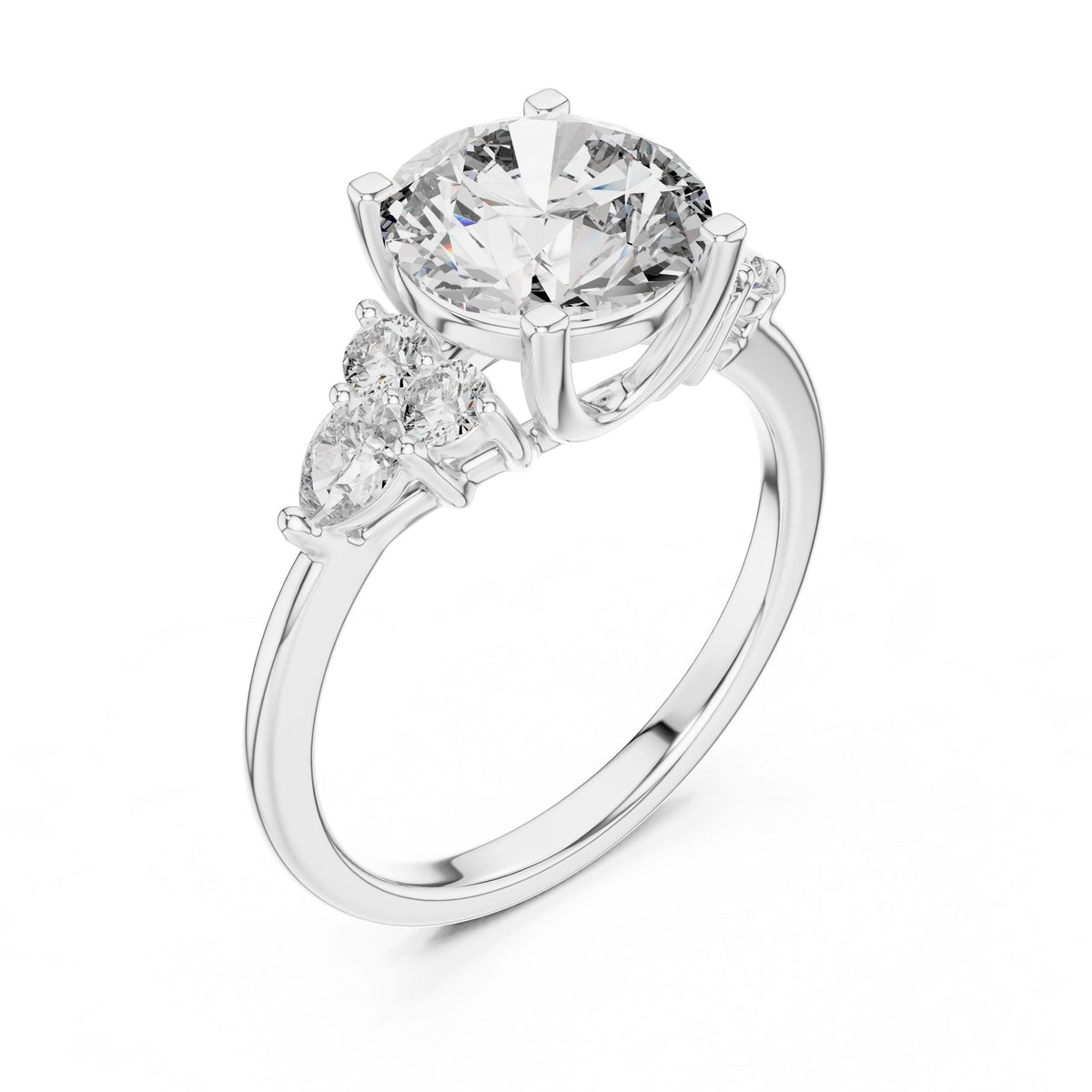 Round & Pear Accent Diamond Ring with Lab-Grown Diamonds, 14K Gold, White Gold