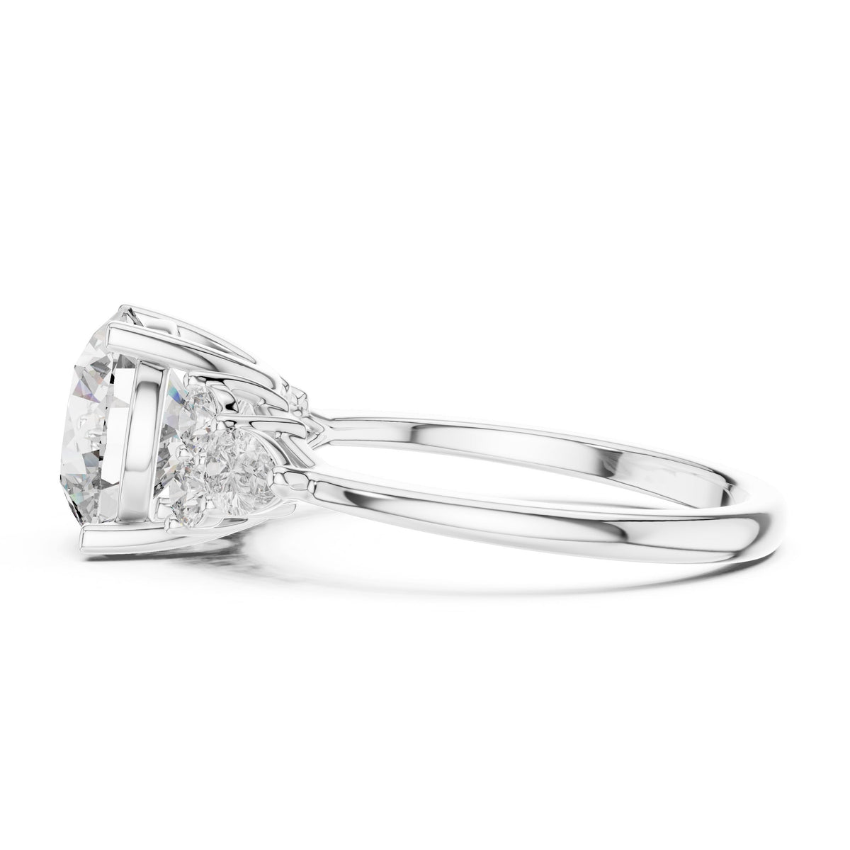 Round & Pear Accent Diamond Ring with Lab-Grown Diamonds, 10K Gold, White Gold