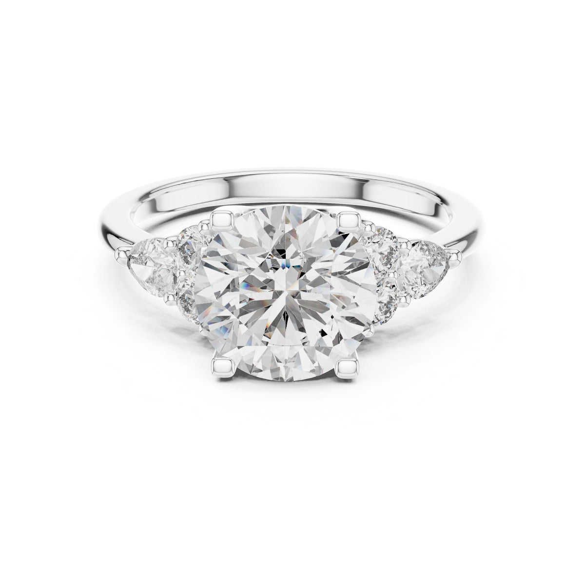 Round & Pear Accent Diamond Ring with Lab-Grown Diamonds, Vermil – 925 Silver with 18K Gold Plating, White Gold
