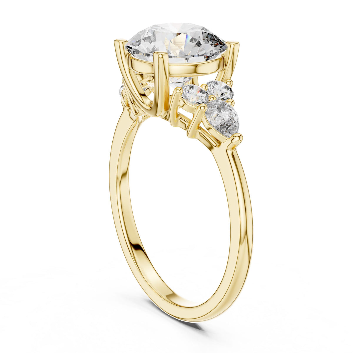 Round & Pear Accent Diamond Ring with Lab-Grown Diamonds, 18K Gold, Yellow Gold