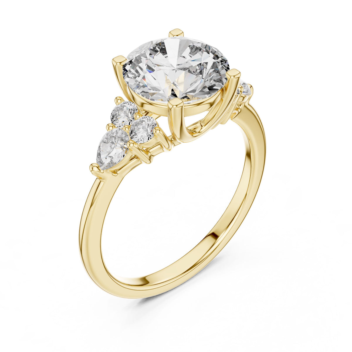 Round & Pear Accent Diamond Ring with Lab-Grown Diamonds, 14K Gold, Yellow Gold