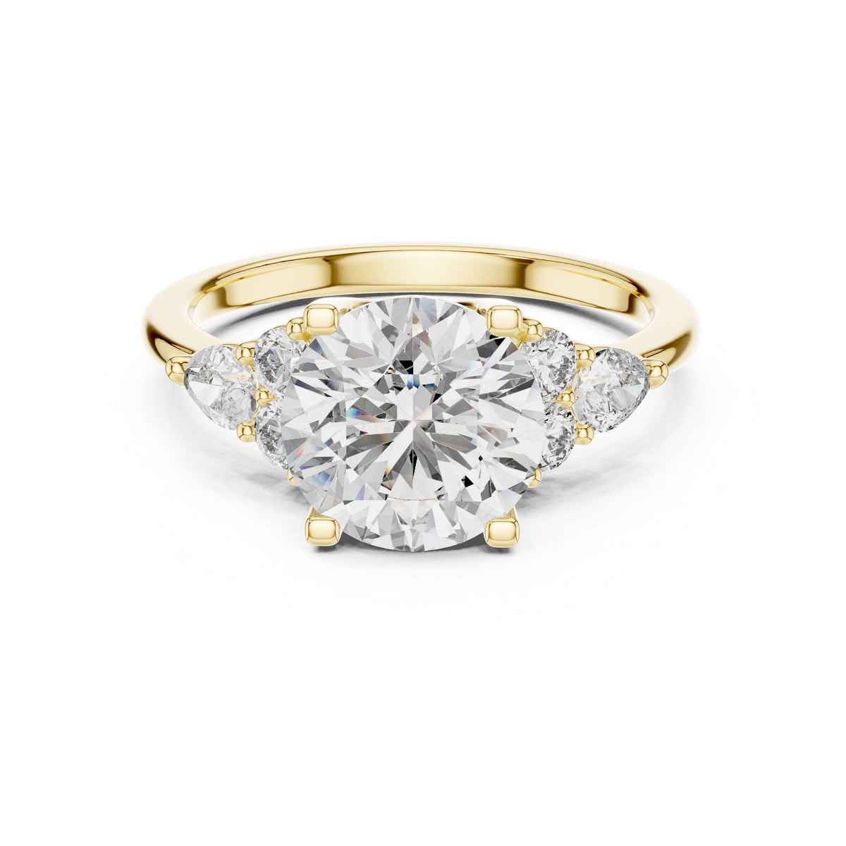 Round & Pear Accent Diamond Ring with Lab-Grown Diamonds, Vermil – 925 Silver with 18K Gold Plating, Yellow Gold