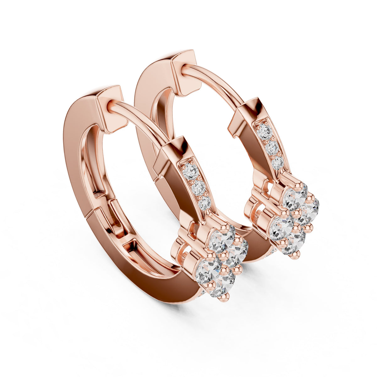 Floral Cluster Diamond Hoop Earrings with Lab-Grown Diamonds