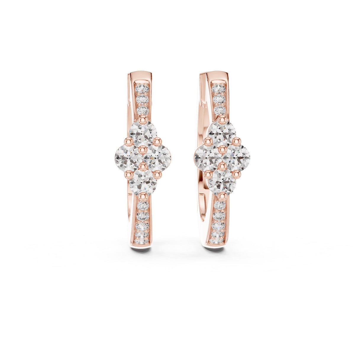 Floral Cluster Diamond Hoop Earrings with Lab-Grown Diamonds