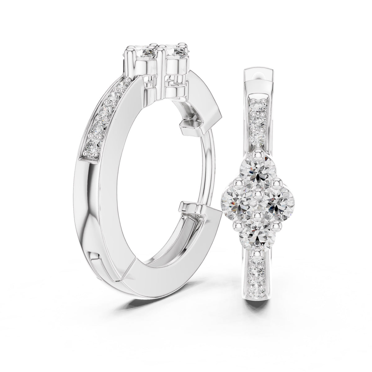 Floral Cluster Diamond Hoop Earrings with Lab-Grown Diamonds