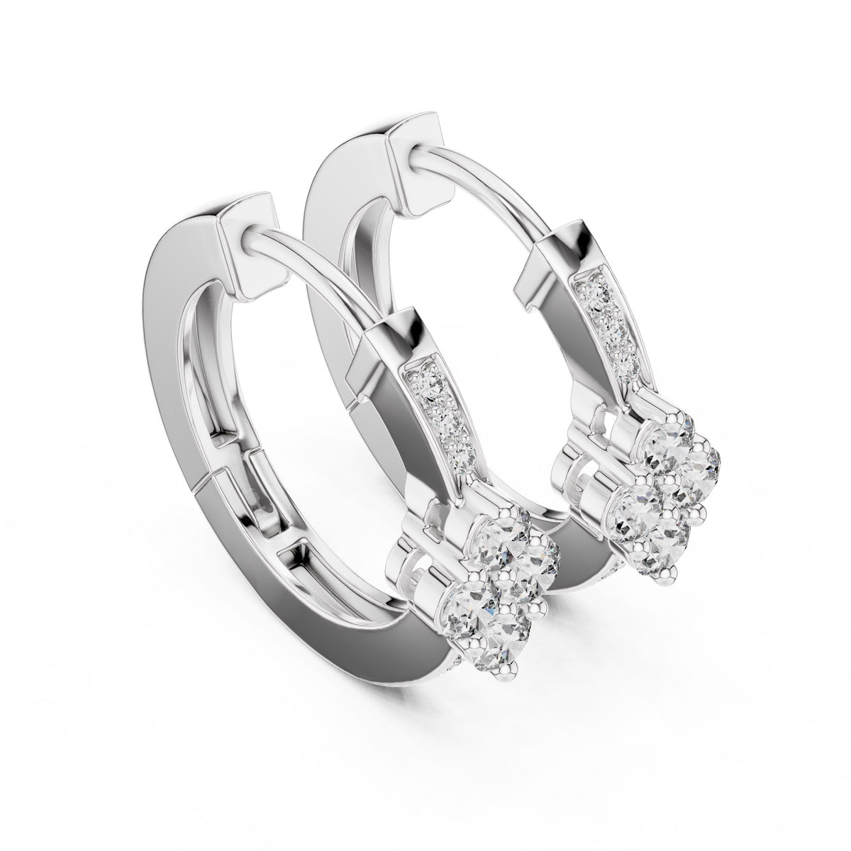Floral Cluster Diamond Hoop Earrings with Lab-Grown Diamonds