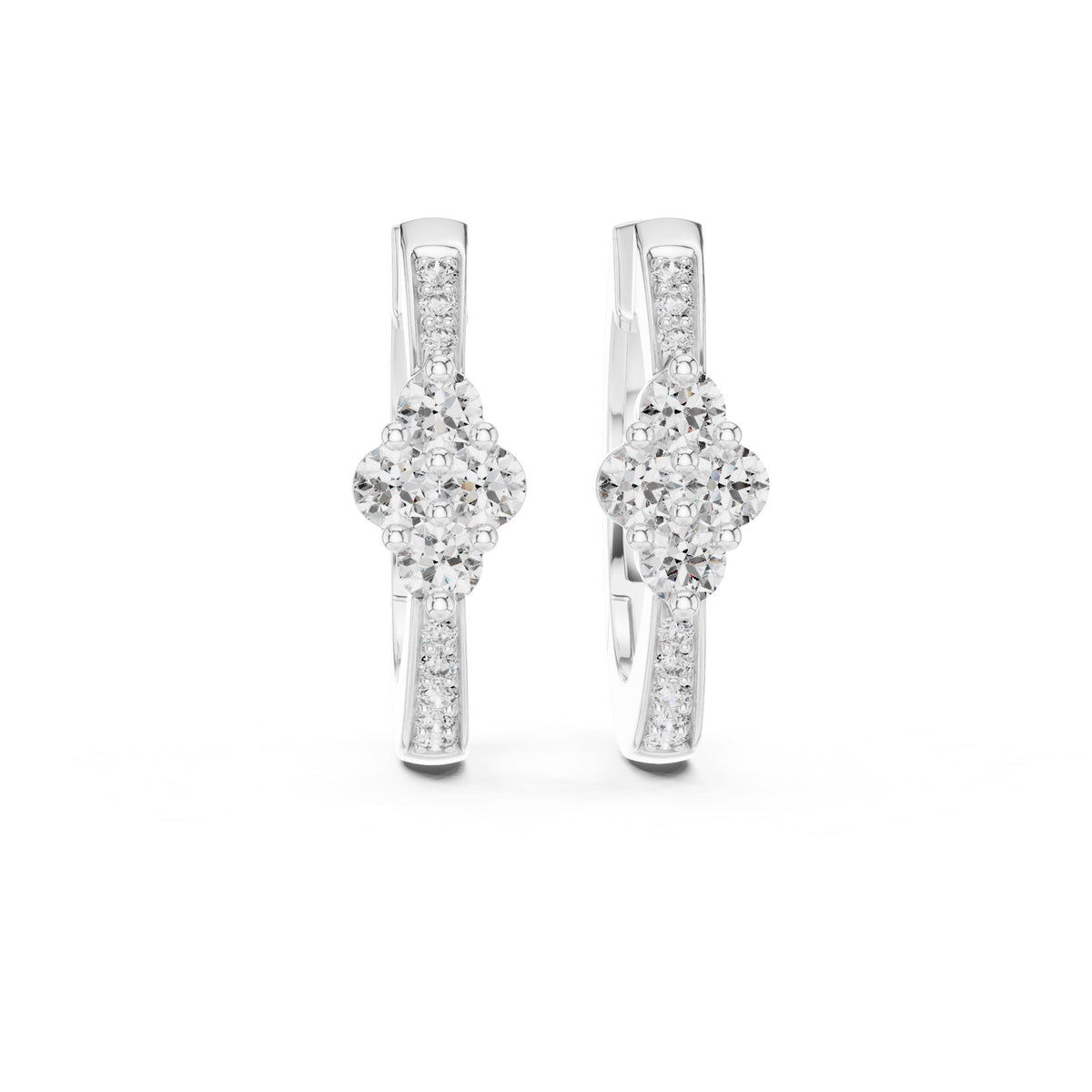 Floral Cluster Diamond Hoop Earrings with Lab-Grown Diamonds