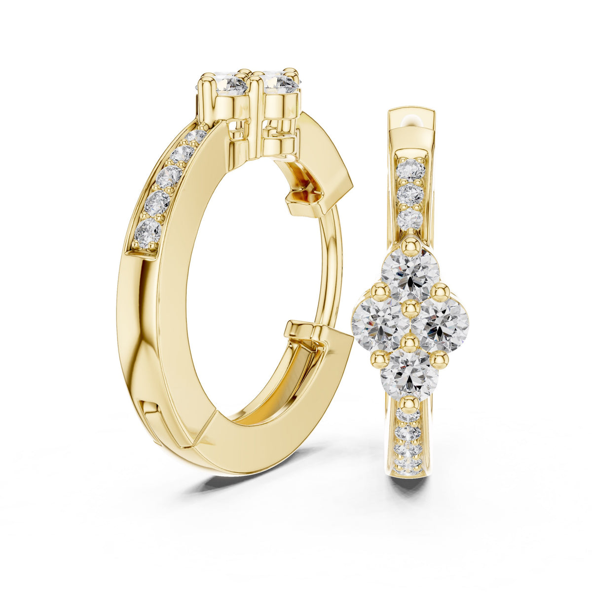 Floral Cluster Diamond Hoop Earrings with Lab-Grown Diamonds