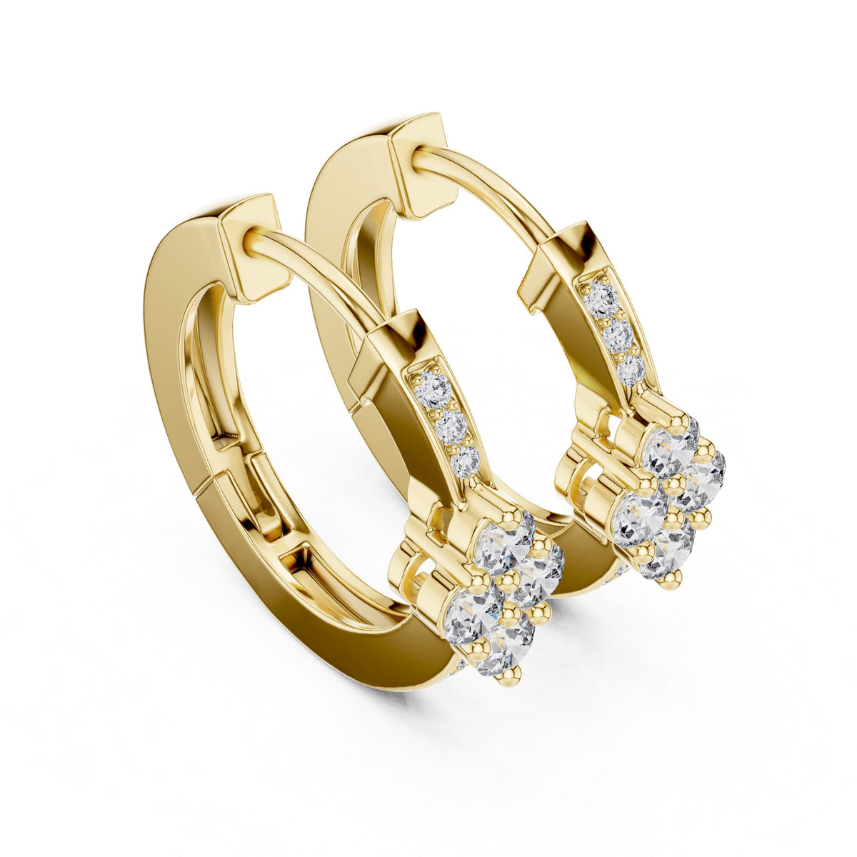Floral Cluster Diamond Hoop Earrings with Lab-Grown Diamonds