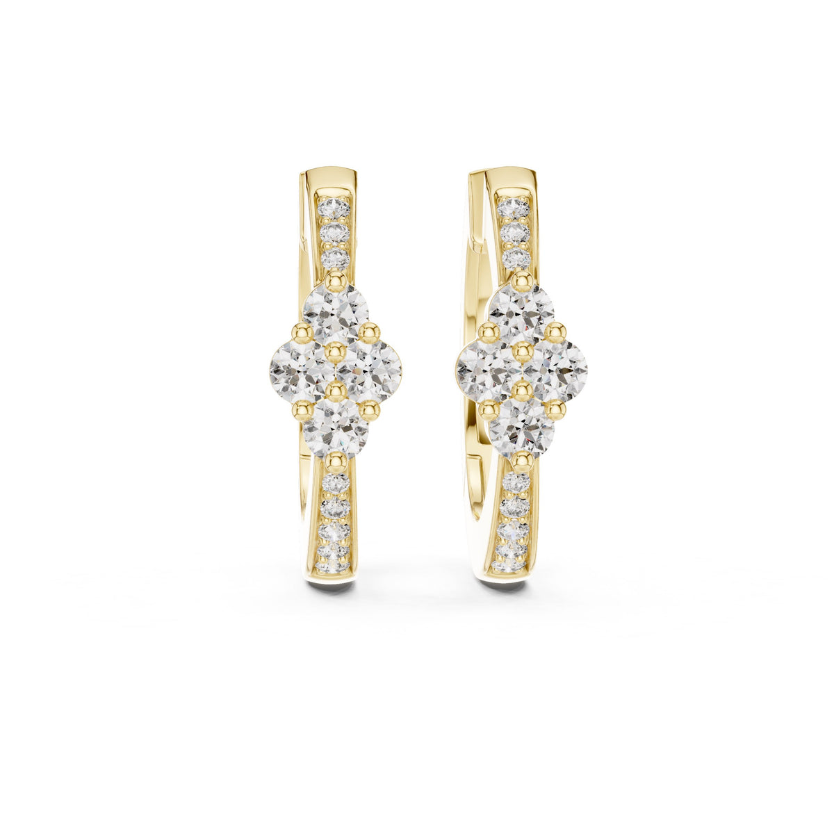 Floral Cluster Diamond Hoop Earrings with Lab-Grown Diamonds