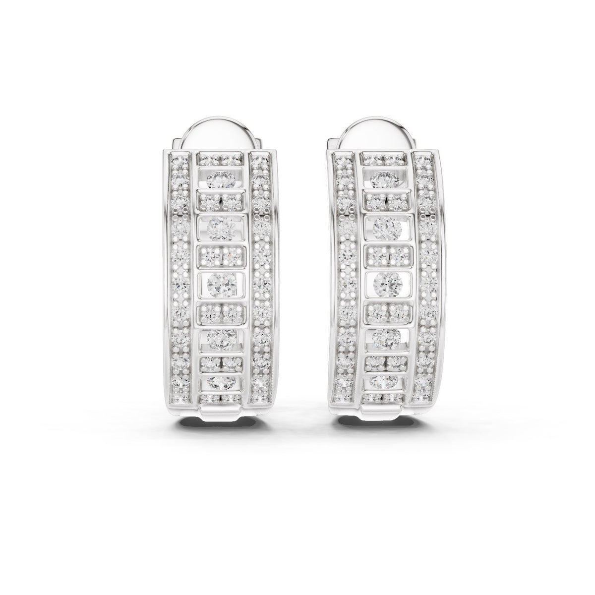 Architectural Multi-Row Diamond Hoop Earrings with Lab-Grown Diamonds