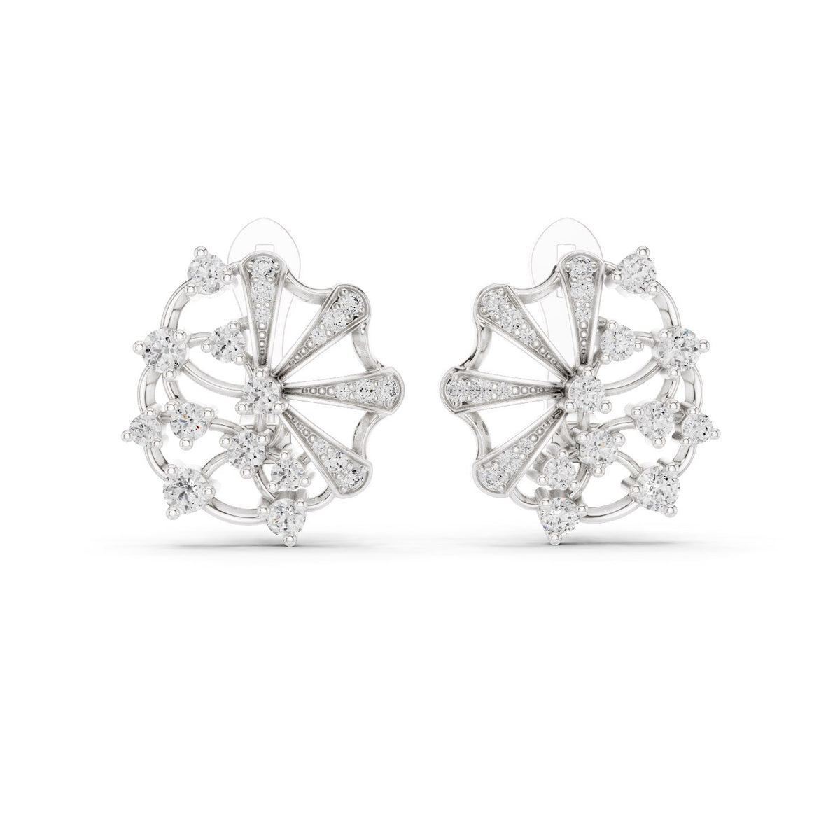 Ornate Floral Diamond Stud Earrings with Lab-Grown Diamonds