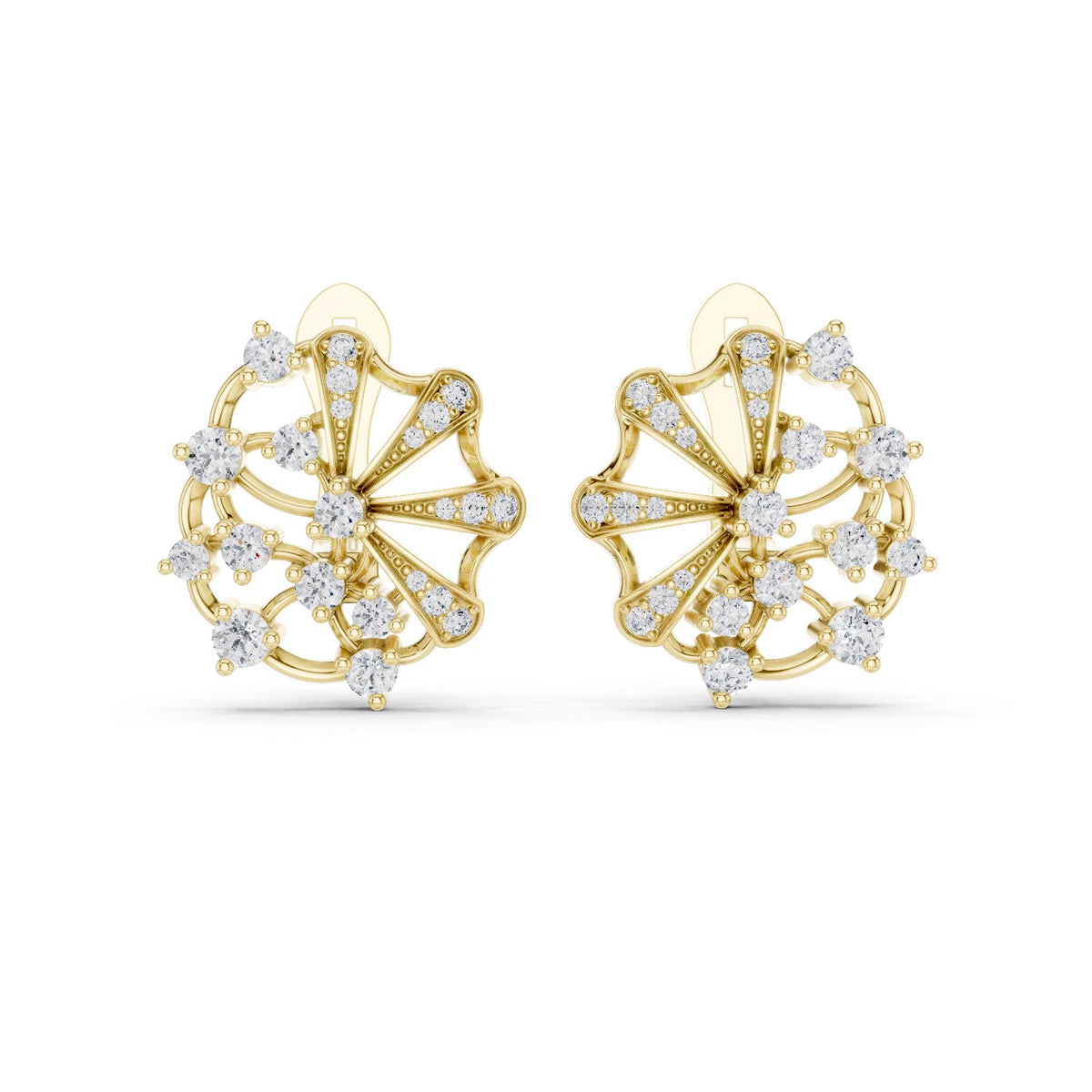 Ornate Floral Diamond Stud Earrings with Lab-Grown Diamonds
