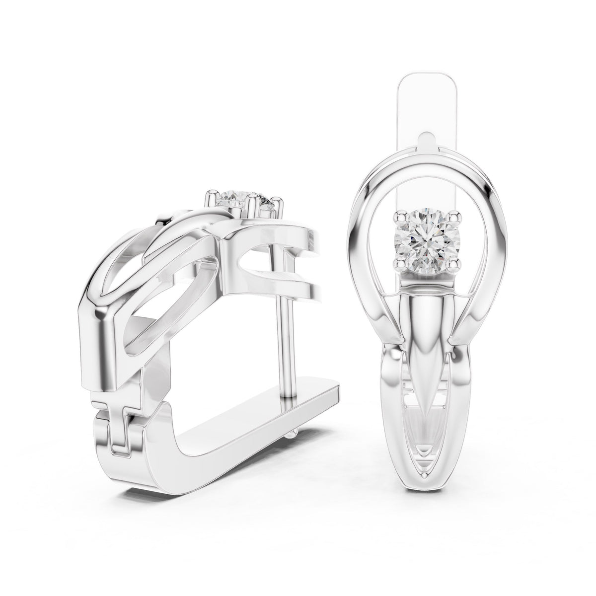 Sculpted Solitaire Diamond Hoop Earrings with Lab-Grown Diamonds