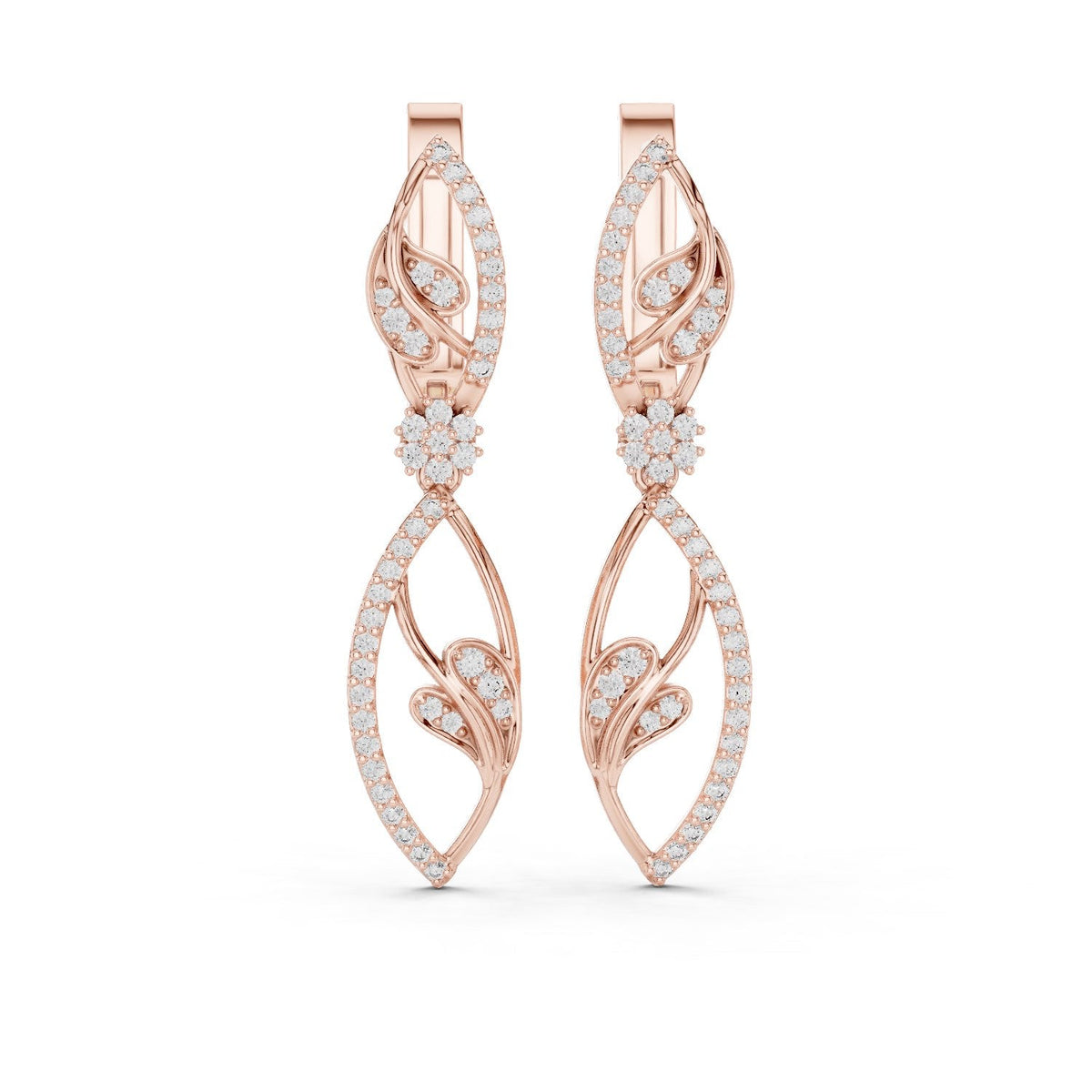 Double-Leaf Diamond Drop Earrings with Lab-Grown Diamonds