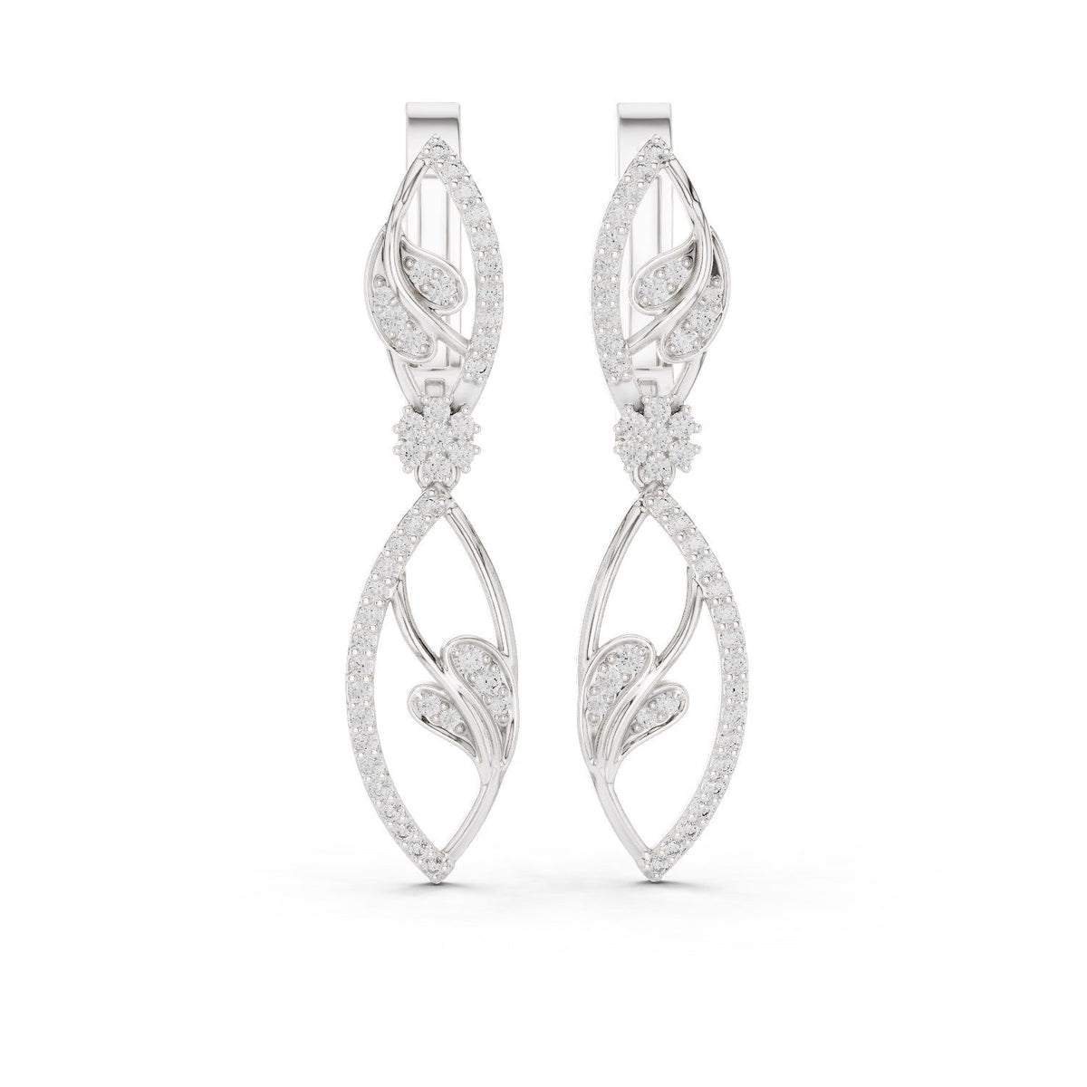 Double-Leaf Diamond Drop Earrings with Lab-Grown Diamonds