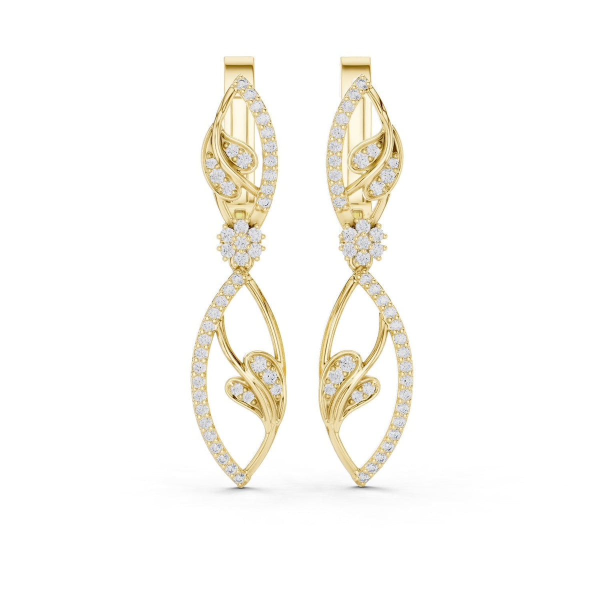 Double-Leaf Diamond Drop Earrings with Lab-Grown Diamonds